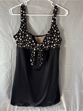 Longitude 1 Piece Swimsuit Sz 12 Black White Polka Dot Swim Dress Swimwear Beach
